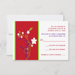 Tarjeta de respuesta para boda floral roja, morada