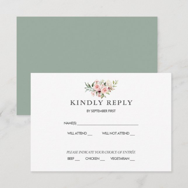 Tarjeta de Respuesta para Boda Floral Rosada (Anverso / Reverso)