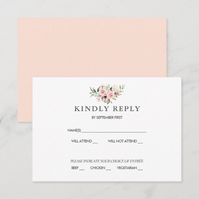 Tarjeta de respuesta para boda Floral Rubor (Anverso / Reverso)