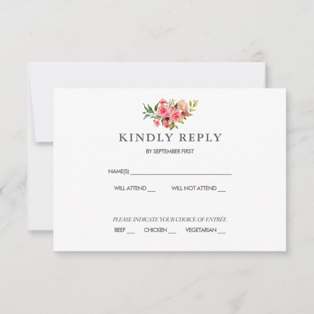 Tarjeta de respuesta para boda floral sonrojada (Anverso)