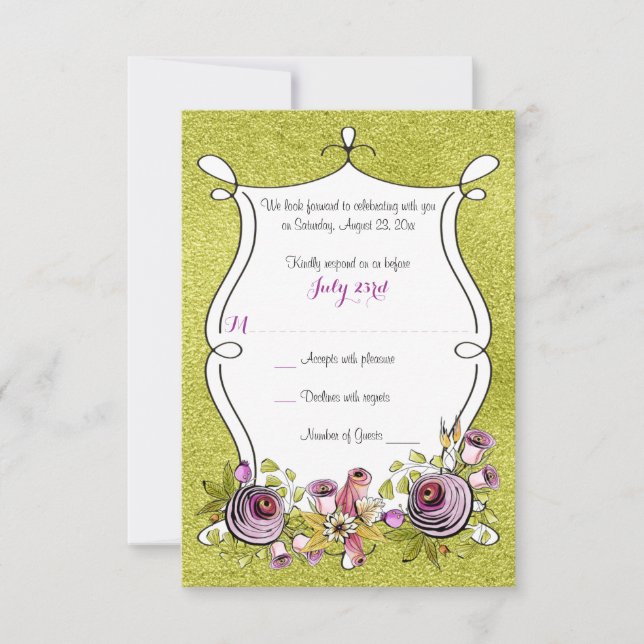 Tarjeta de respuesta para boda | Flores caprichosa (Anverso)