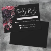 Tarjeta de respuesta para boda gótica negra roja