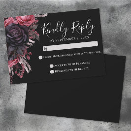 Tarjeta de respuesta para boda gótica negra roja