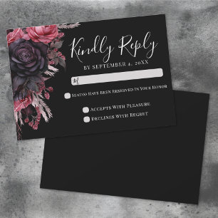 Tarjeta de respuesta para boda gótica negra roja