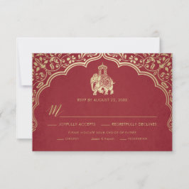 Tarjeta de respuesta para boda india, blanca y dor