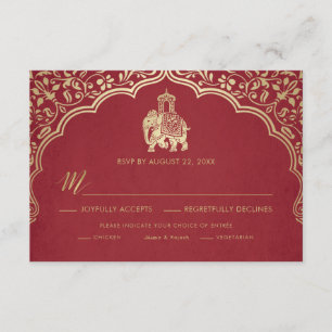 Tarjeta de respuesta para boda india, blanca y dor