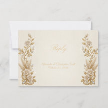 Tarjeta de respuesta para boda Ivory Gold Elegante