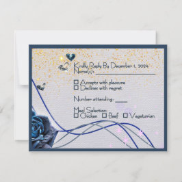 Tarjeta de respuesta para boda Navy Silver Gold