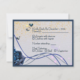 Tarjeta de respuesta para boda Navy Silver Gold