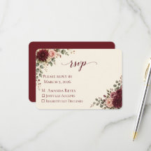 Tarjeta de respuesta para boda otoñal Burgundy Blo