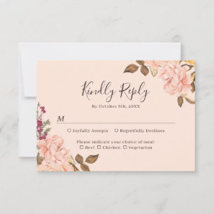 Tarjeta de respuesta para boda otoñal floral dorad