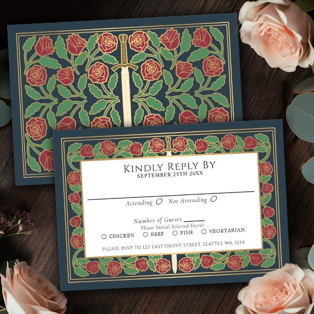 Tarjeta de respuesta para boda real con espada flo (Subido por el creador)