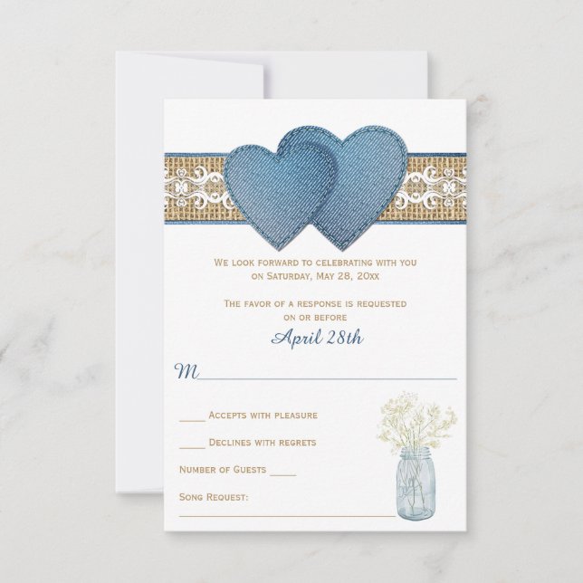 Tarjeta de Respuesta para Boda Rústica | Mezclilla (Anverso)
