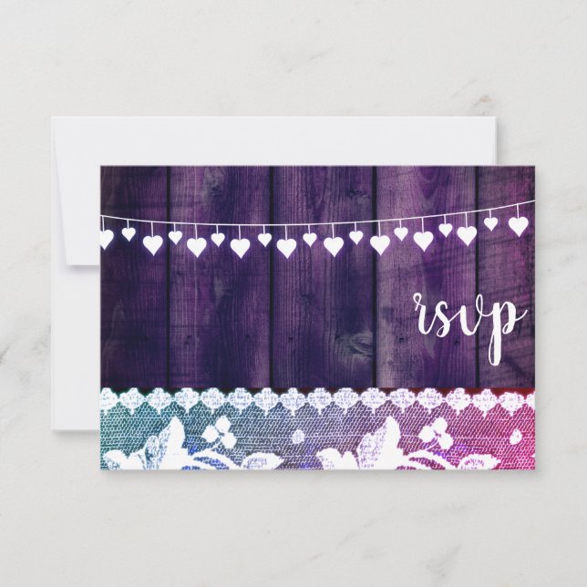 Tarjeta de respuesta para boda rústica – Morado y  (Anverso)