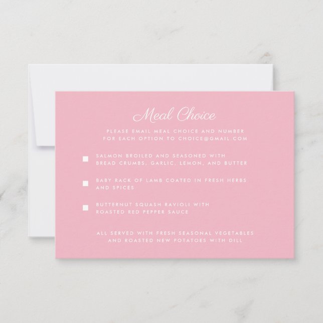 Tarjeta de respuesta para elección de comida rosa (Anverso)