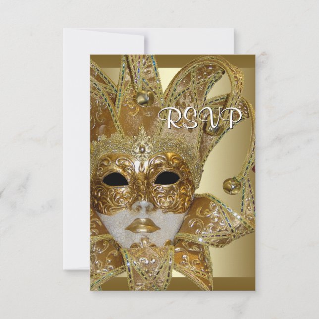 Tarjeta de respuesta para fiesta de disfraz de oro (Anverso)
