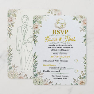 Tarjeta de respuesta para invitación de boda elega