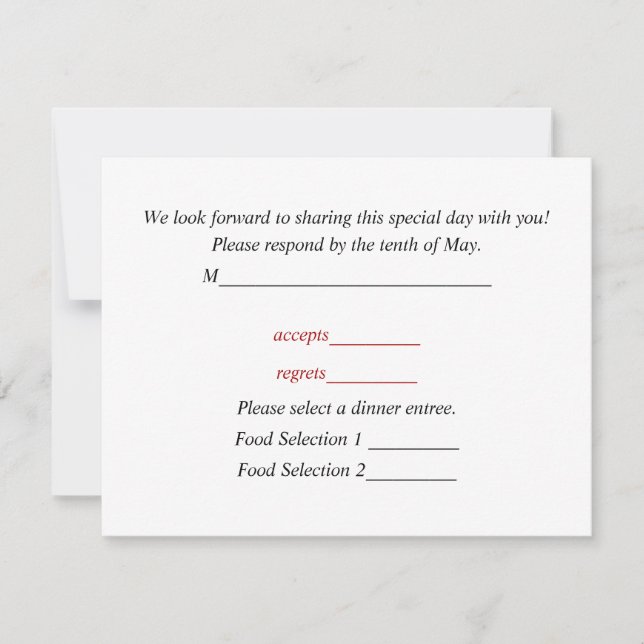 Tarjeta De Respuesta Para Invitaciones De Boda (Anverso)