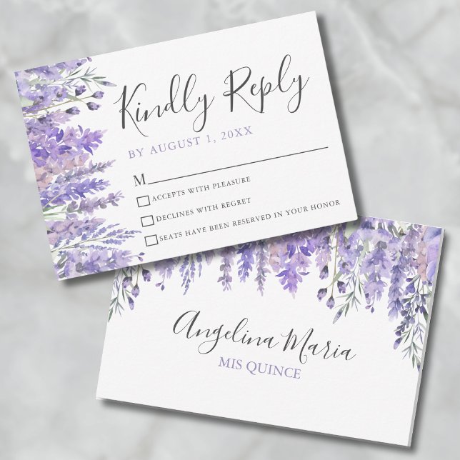 Tarjeta de Respuesta para Quinceañera Floral Púrpu (Floral Purple Quinceanera RSVP Card)