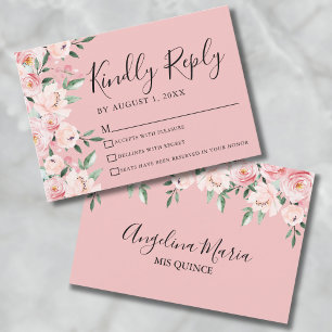 Tarjeta de respuesta para quinceañera floral rosa