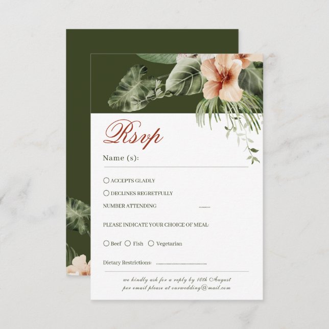 Tarjeta de respuesta pastel de hibisco boho tropic (Anverso / Reverso)