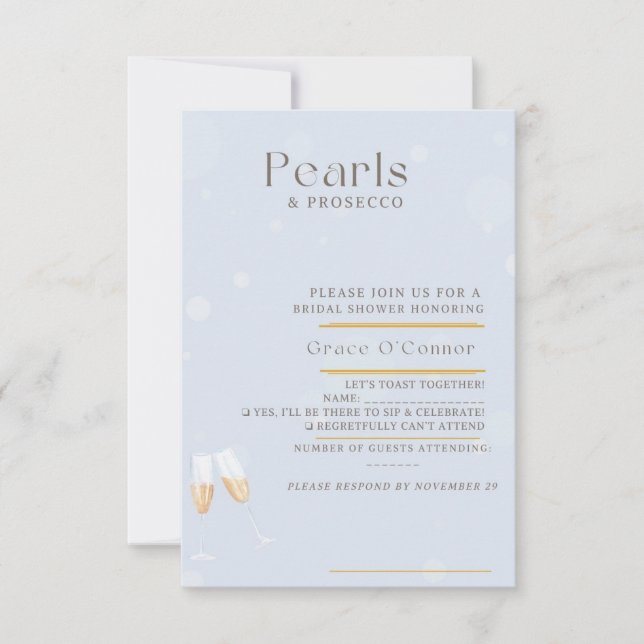 Tarjeta de respuesta Perlas y Prosecco (Anverso)