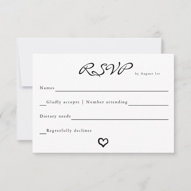 Tarjeta de respuesta personalizada de boda con cor (Anverso)