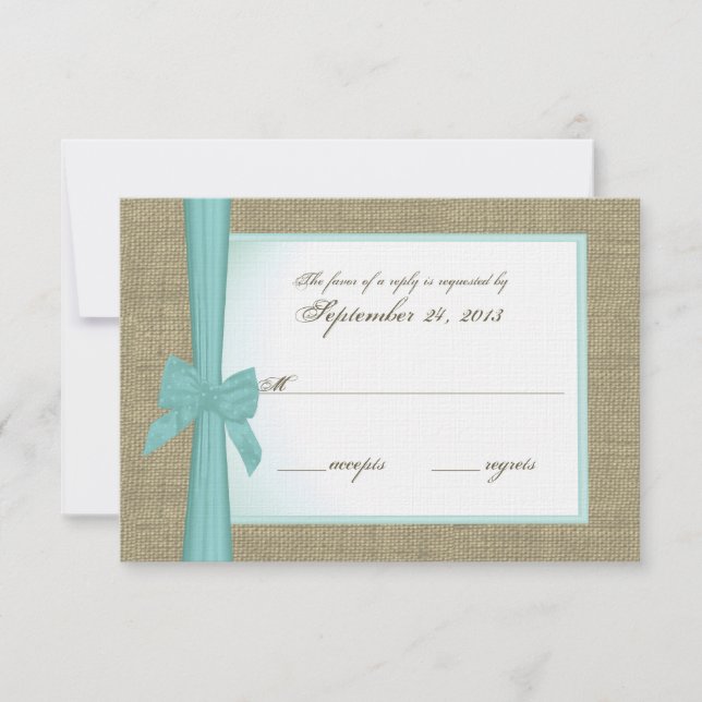 Tarjeta de respuesta Personalizado Burlap y Aqua B (Anverso)