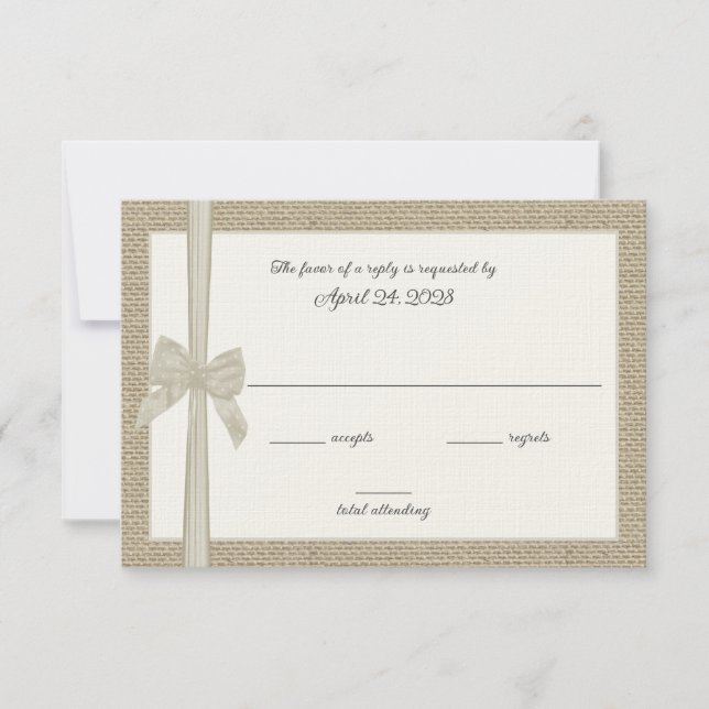 Tarjeta de respuesta Personalizado Burlap y Bow (Anverso)