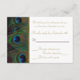 Tarjeta de respuesta Plum, Gold Peacock Feathers