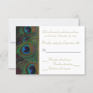 Tarjeta de respuesta Plum, Gold Peacock Feathers
