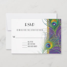 Tarjeta de respuesta Púrpura RSVP Peacock Feathers