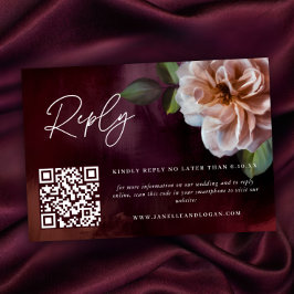 Tarjeta de respuesta QR Boda floral floral oscuro