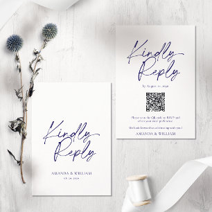 Tarjeta de respuesta QR Code elegante blanco y azu