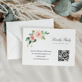 Tarjeta de respuesta QR de flores azul marino y ro