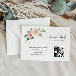 Tarjeta de respuesta QR de flores azul marino y ro