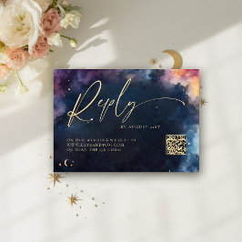 Tarjeta de respuesta QR del Boda azul de estrella 