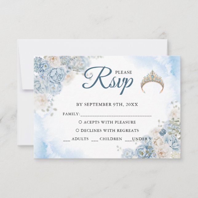 Tarjeta de respuesta Quinceanera con flores de Ros (Anverso)