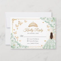 Tarjeta de respuesta Quinceañera elegante verde sa