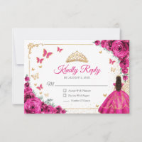 Tarjeta de respuesta Quinceañera rosa fucsia chic 