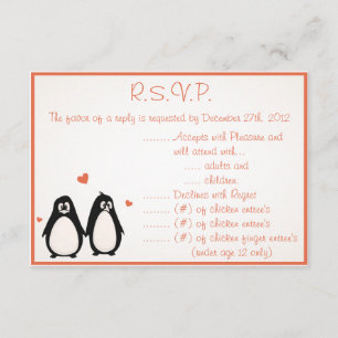 Tarjeta de respuesta R.S.V.P 3.5 x 5 Pingüino Amor