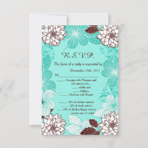 Tarjeta de respuesta R.S.V.P. Aqua Brown Flower 3.