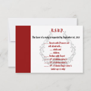 Tarjeta de respuesta R.S.V.P Crimson Red Ornate Em