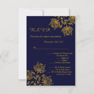 Tarjeta de respuesta R.S.V.P. floral naval y amari