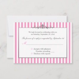 Tarjeta de respuesta rayada rosa, blanca y platead