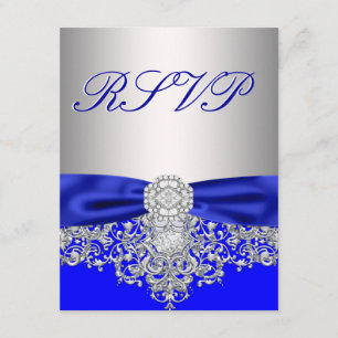Tarjeta de respuesta Real Blue and Silver RSVP