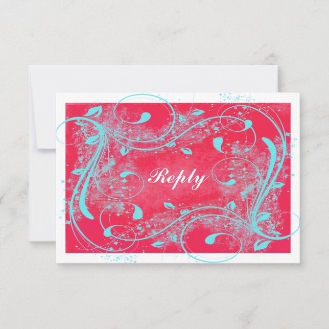 Tarjeta de respuesta Red, Aqua, White Swirls (Anverso)