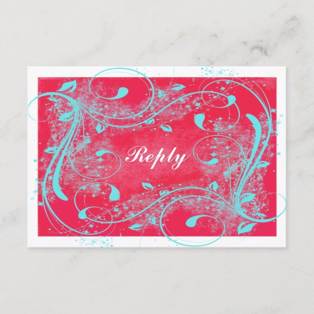 Tarjeta de respuesta Red, Aqua, White Swirls (Anverso)
