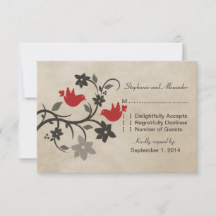 Tarjeta de respuesta Red Floral Lovebirds