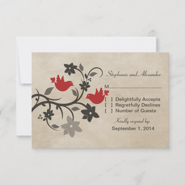 Tarjeta de respuesta Red Floral Lovebirds (Anverso)